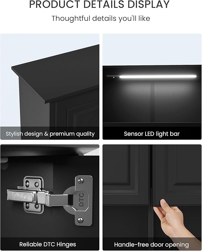 HAIOOU Bathroom Wall Cabinet with Motion Sensor LED Light, Wooden Medicine Cabinet Wall Mounted Cupboard, Over Toilet Storage Cabinet with Buffering Hinges and Adjustable Shelf - Black