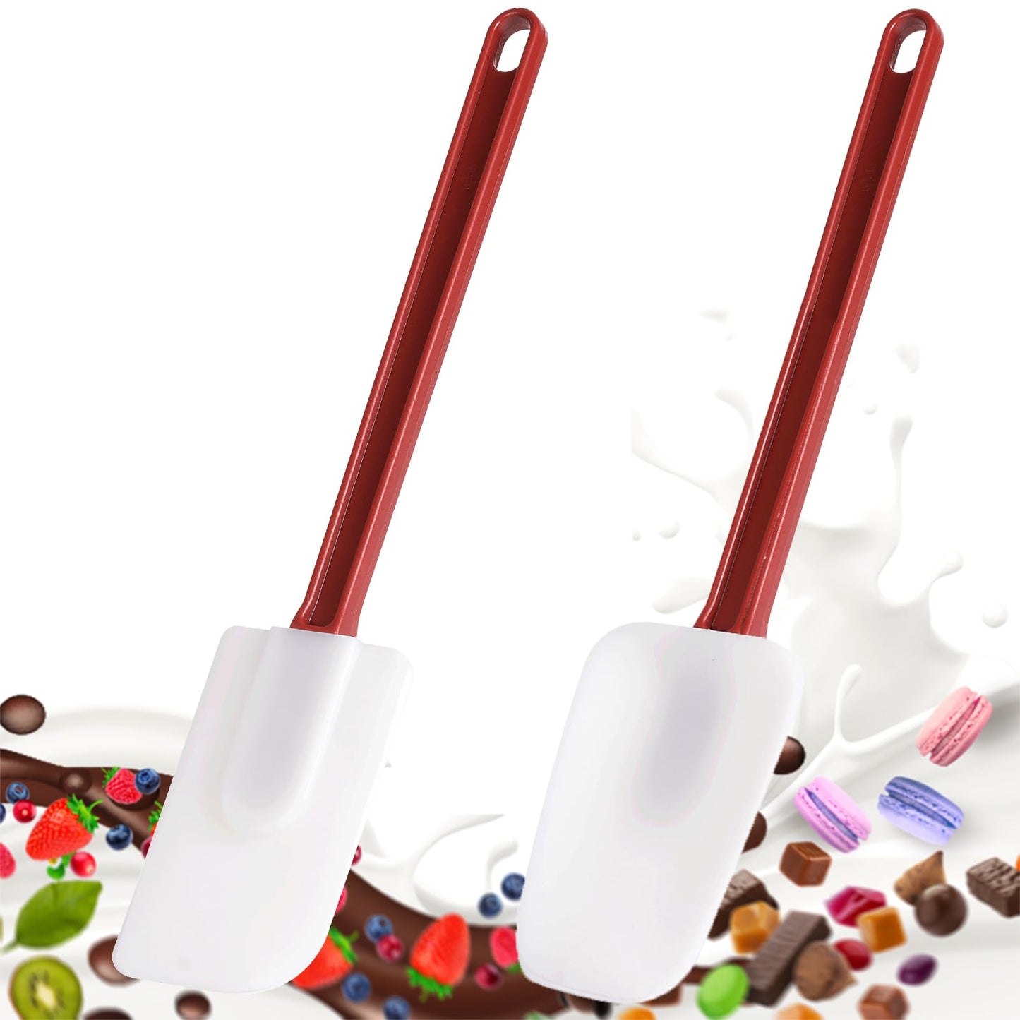 Commercial Grade Silicone Rubber Spatula Set, High Heat Spatula Scrapers 14 Inches, Commercial Spatula for Cooking, Rubber Spatula Set Resistant to 500℉ (2 Scrapers 14"/M)