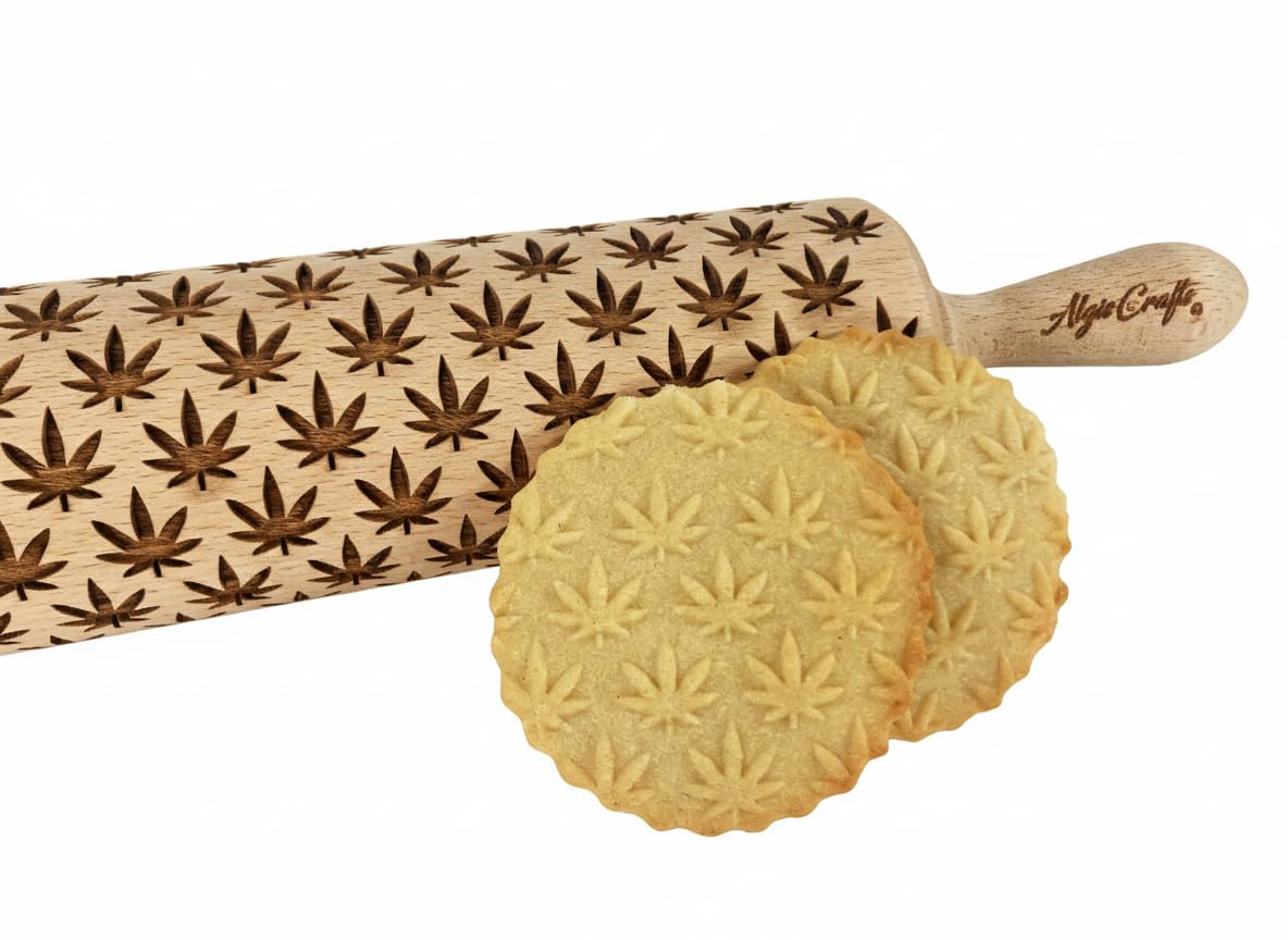 CANNABIS ROLLING PIN PATTERN with CANNABIS LEAVES for EMBOSSED COOKIES