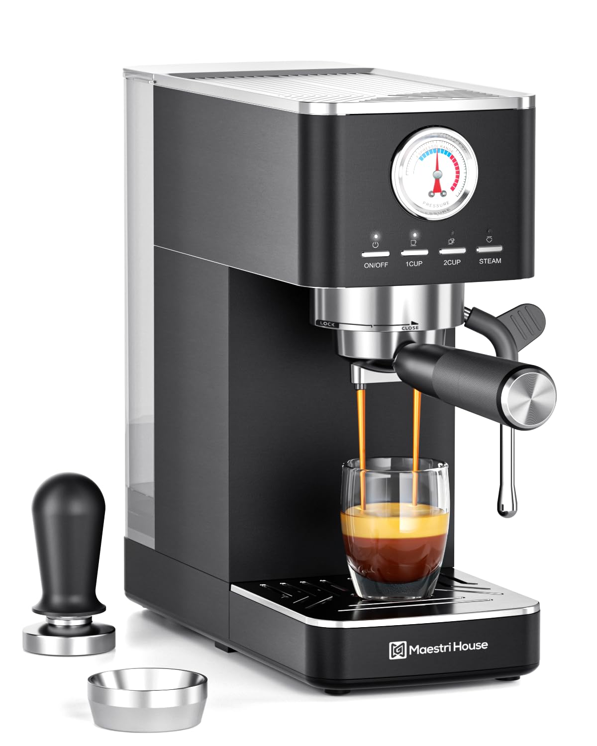 Maestri House Slim Espresso Machine with Milk Frother, 20 Bar Italian Pump