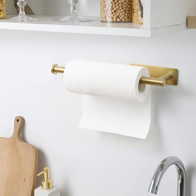 theaoo 2 Packs Paper Towel Holder - Under Cabinet Paper Towel Holder for Kitchen, Adhesive Paper Towel Roll Rack for Bathroom Towel, Wall Mounted Matte Black Paper Towel Rack, SUS304 Stainless Steel