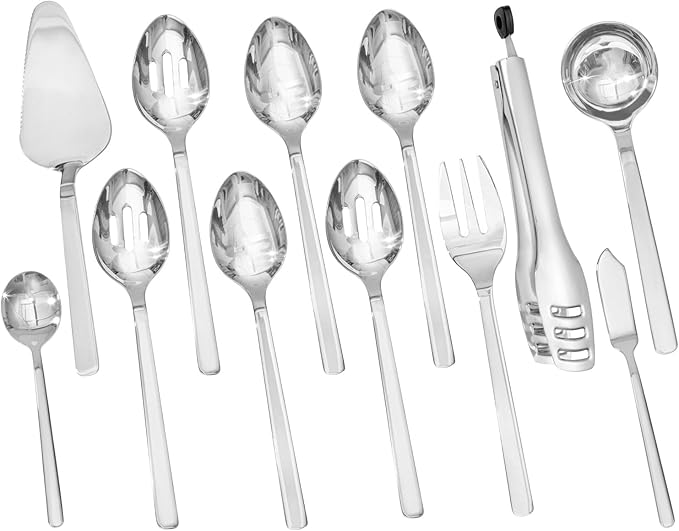KINGSTONE 12 piece Large Hostess Serving Utensils Set,18/10 Stainless Steel