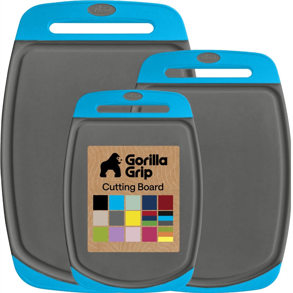 GORILLA GRIP BPA-Free Reversible Kitchen Cutting Board, Set of 3, Red