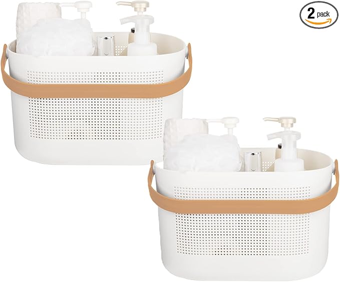 UUJOLY Plastic Storage Baskets with Handles, Shower Caddy Shelf Organizers Basket for Bathroom, Kitchen, Dorm Room, Yellow, 2 Pack