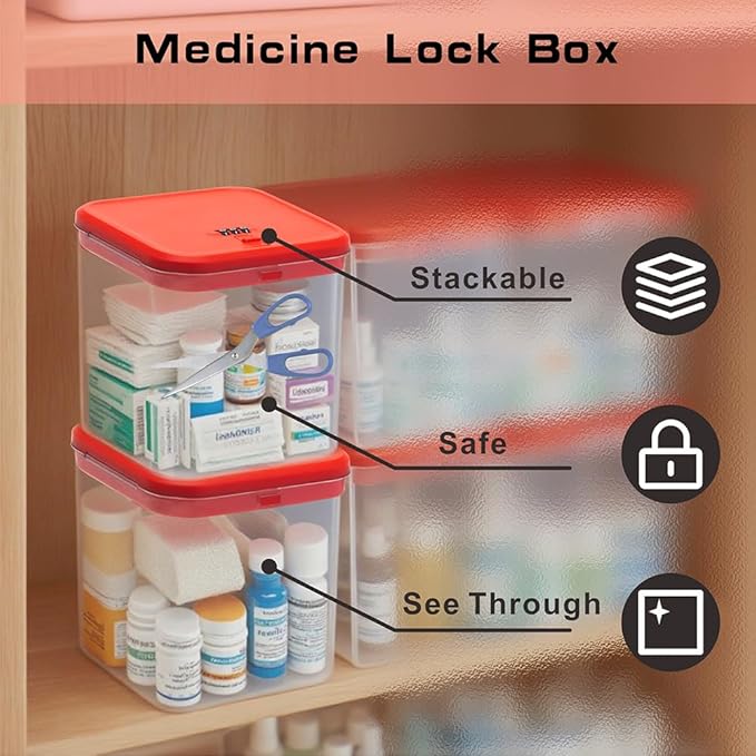 EMLTHORYClear Medicine Lock Box with code, Small Food Snack Phone medication Lock Boxes for Personal Items Combination Electronics Organizer,Phone Jail,Gaming Device Lockable Boxes