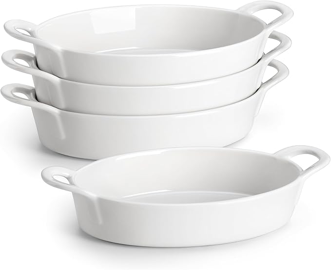 MALACASA Small Casserole Baking Dishes Set of 4, 8x5 inch Oval Au Gratin