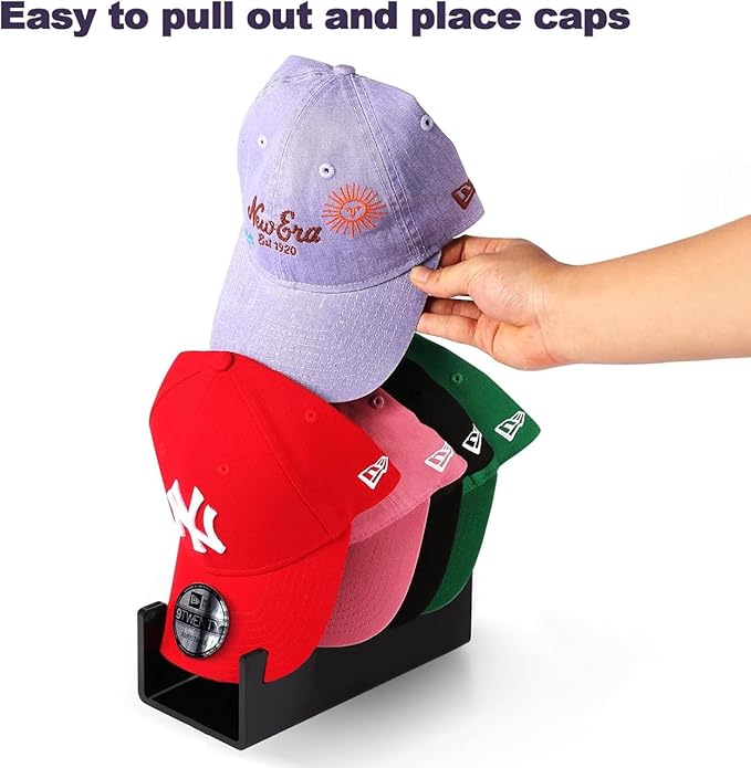 Hat Organizer for Baseball Caps, 2 Pcs No Install Acrylic Hat Stand for 14 Baseball Caps, Hat Racks for Caps Display and Organizer for Bedroom, Closet, Dresser, Office, Hat Holder