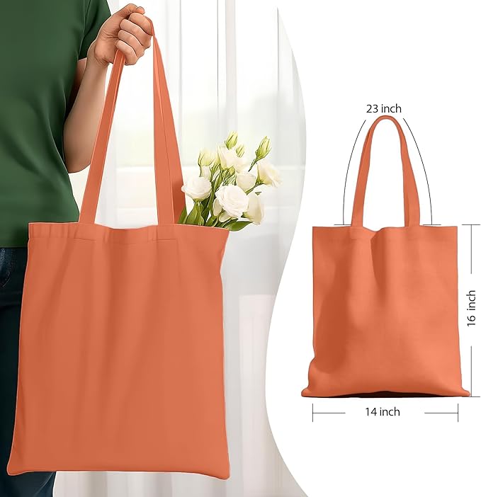 MOLOVA 1 Pack Available Premium Canvas Reusable Tote Gift Bags,Made of Natural Canvas with Handle,Work,DIY,Shopping(Orange)