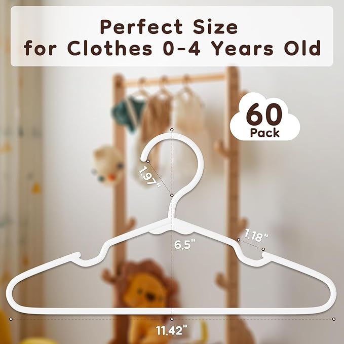 VTRIN Baby Hangers 100 Pack Large Capacity Hard Plastic Kids Hangers Suitable for All Clothes of Infant and Toddler, Such as Short, Shirts and Thick Coats, for Kids Clothes