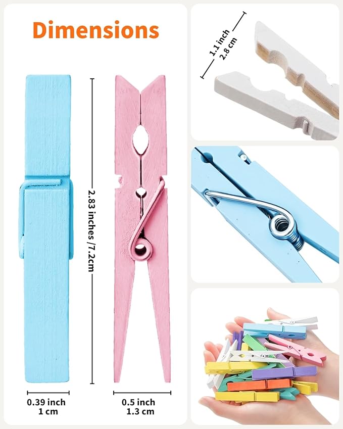Clothes Pins Colored Clothespins Wooden Cheer Pins 50-Pack 2.9 Inch Close Pins 10 Pastel Macaron Colors - Colorful Painted Pegs for Crafts Photo Hanging, Decorative Spirit Clip Classroom Decorations