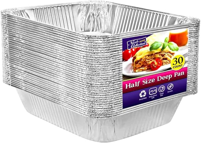 Aluminum Pans Half Size, 9X13, Extra Heavy Duty Disposable Foil Pans For Baking (10 Pack) Roasting & Chafing, Deep Tin Foil Bakeware, Steam Table Tray, Cookware, Food Prepping, Cake & Oven Pan