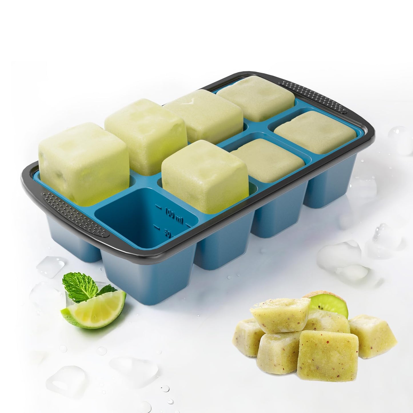 GORCI Ice Cube Tray For Freezer, 16 Large 1/2 Cub Cubes, Silicone Ice Trays For Freezer With Lid, Heavy-duty, Sturdy and Easy to Demold, Suitable for whisky, coffee, Herbs, Purees, 2-Pack