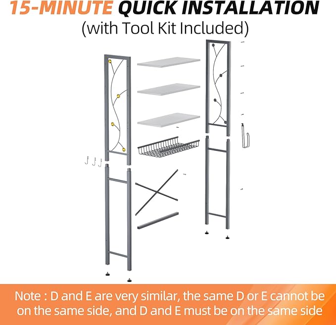 Over-The-Toilet Storage Rack, 4-Tier Bathroom Organizer Shelf Over Toilet with Adjustable Shelf and Basket, Freestanding Space Saver Bathroom Shelves Above Toilet for Room (Gray White)