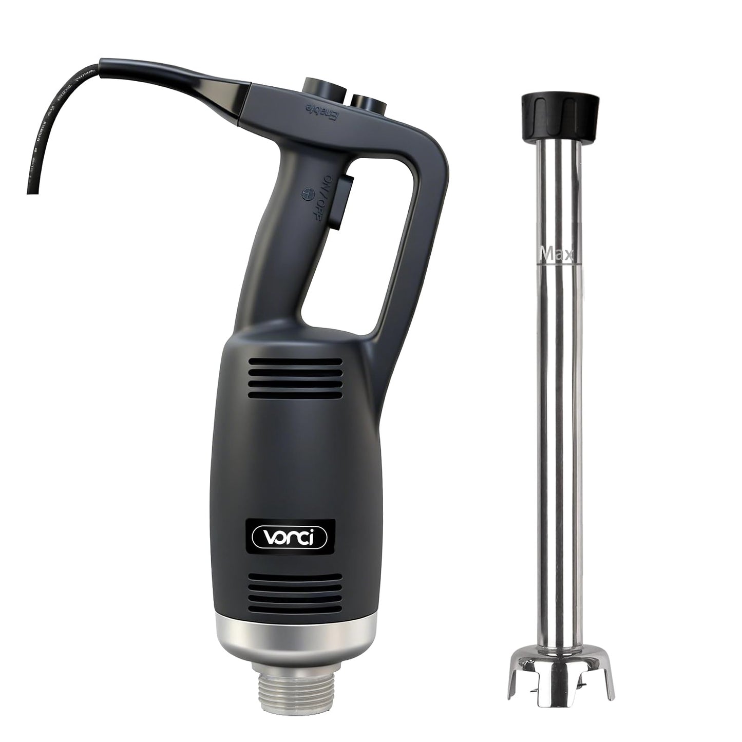 VONCI 500W Commercial Immersion Blender, 12" SUS 304 Removable Shaft, Heavy Duty Power Hand Mixer with Variable Speed 6000-20000RPM, Professional Electric Stick Blender for Restaurant Kitchen Use.