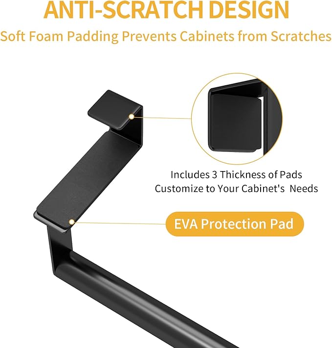 Over The Door Towel Rack, Kitchen Towel Holder Over Cabinet Door Towel Bar Stainless Steel for Cupboard for Kitchen Dish Towel Holder Hanger, 2 Pack (Black)