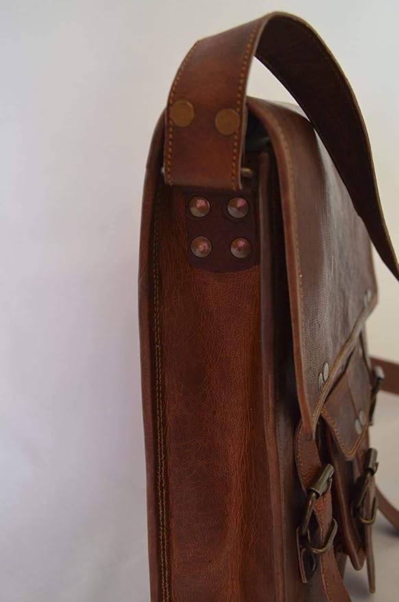 Leather crossbody bag messenger satchel tablet bag 11 inches for men and women (Brown)