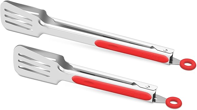 Kitchen & Grill Tongs Set of 2, 304 Stainless Steel, 9 & 12 Inch, Green