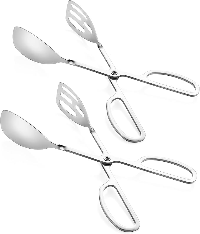 Salad Tongs for Serving 2 Pack - Premium Stainless Steel Scissor-Style, Non-Toxic, Heat-Resistant Salad Servers, Dishwasher Safe, Ideal for Buffet and Party Use (Gold)