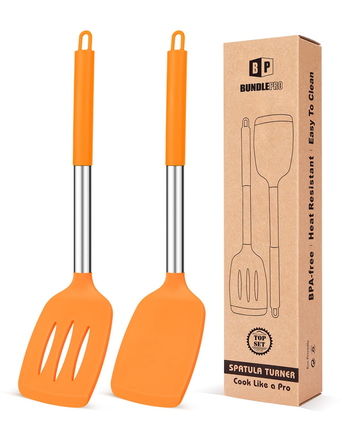 Pack of 2 Silicone Solid Turner, Non Stick Slotted Kitchen Spatulas, High Heat Resistant BPA Free Cooking Utensils, Ideal Cookware for Fish, Eggs, Pancakes(Gray)