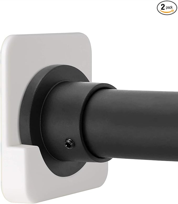 Shower Curtain Rod Holder for Wall Mount | Adhesive Shower Tension Rod Retainer for Tile | No Drilling | Stick On | 2 Pack, White (Shower Curtain Rod Not Included)