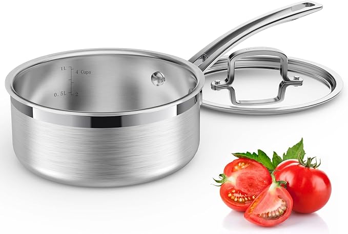 Glendaveny Tri-Ply Stainless Steel Sauce Pan with Lid, 3-Quart Saucepan Sauce Pot Multipurpose Use for Home Kitchen or Restaurant - Kitchen Cookware, Induction Pot, Dishwasher Safe & Oven Safe