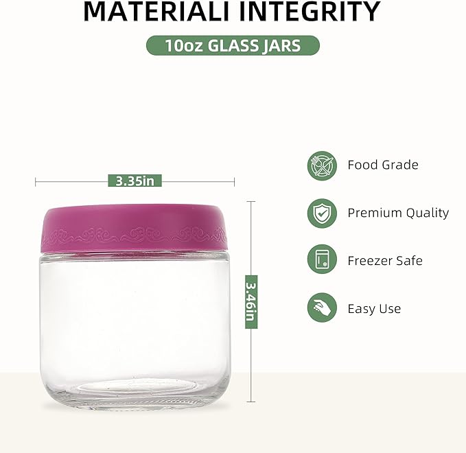 10 OZ 4Pack, Overnight Oats Jars with Lids, Glass Meal Prep Containers, Airtight Mason Jars for Breakfast, Yogurt Parfait, Salad & Smoothies, Leakproof and Reusable Food Storage Jars(4-1)