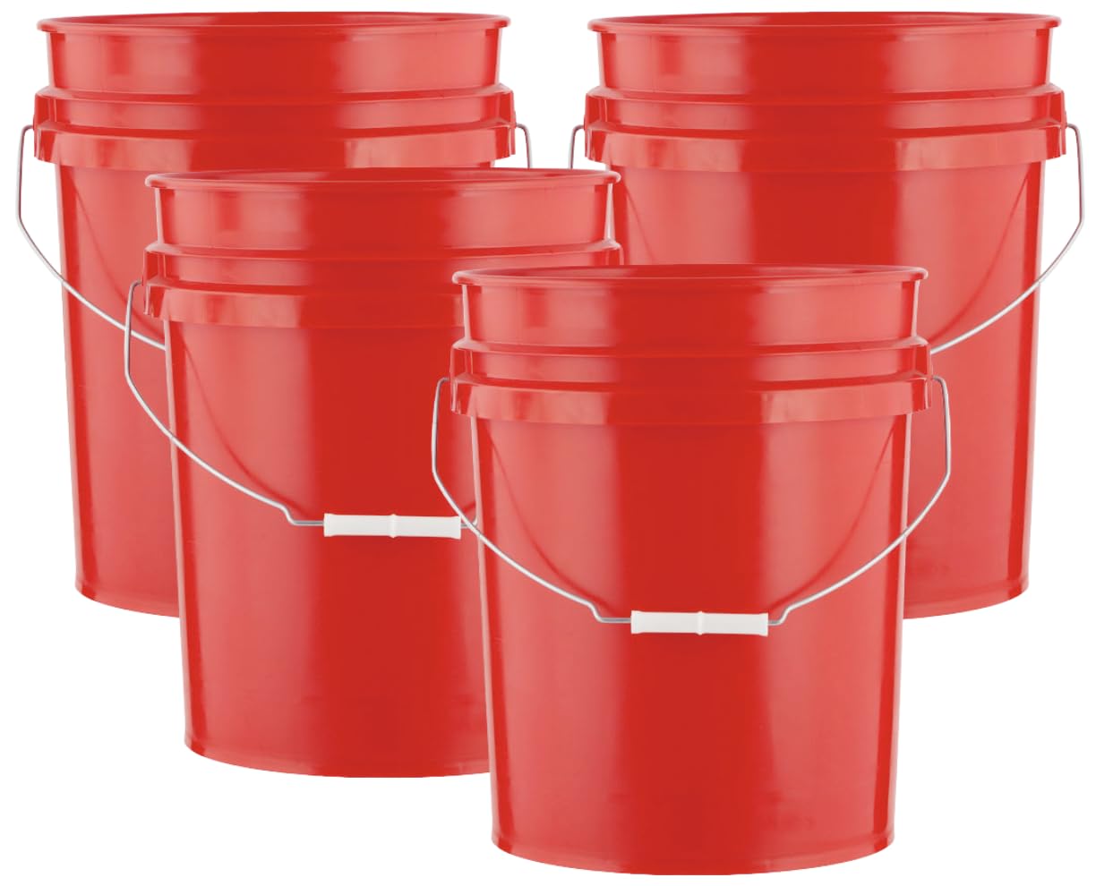 House Naturals 5 Gallon Premium HPDE Plastic Bucket - Made in USA Food Grade Container, BPA Free All Purpose Pail (5, Red)