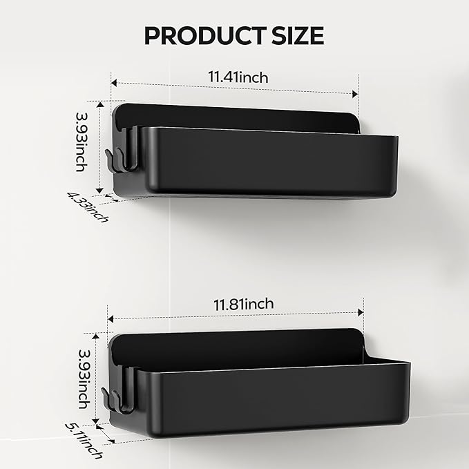 Nieifi Adhesive Wall Shelf, Shower Sheves 2 Pack, Shower Organizer for Bathroom Organization (Black)