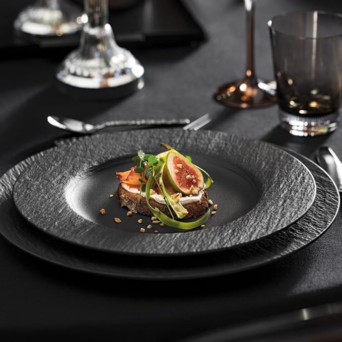 Villeroy & Boch Manufacture Rock Dinner Plate, Black, Set of 4, 10.5 In