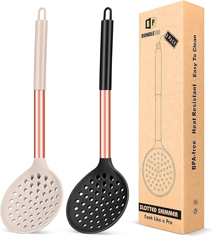 BUNDLEPRO Kitchen Ladle Strainer, 2 Pack, Black-Khaki