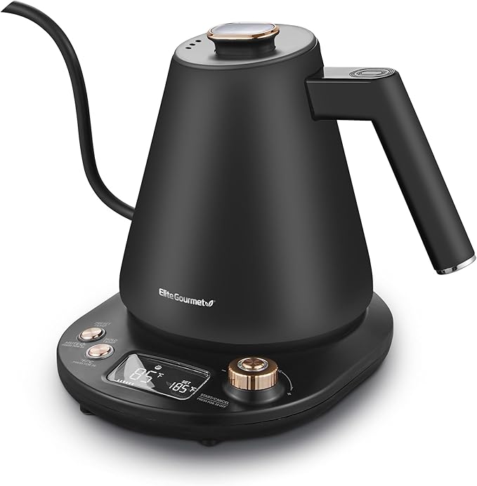 Elite Gourmet EKT1001 1.0L Glass Kettle, 1100W, Cordless Base, Black