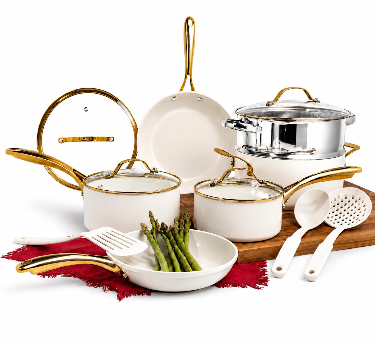 GOTHAM STEEL 15 Pc Ceramic Pots and Pans Set Non Stick, Kitchen Cookware Sets, Pot and Pan Set, Ceramic Cookware Set, Non Toxic Cookware Set, Non Stick Pots and Pan Set, Dishwasher Safe - Navy…