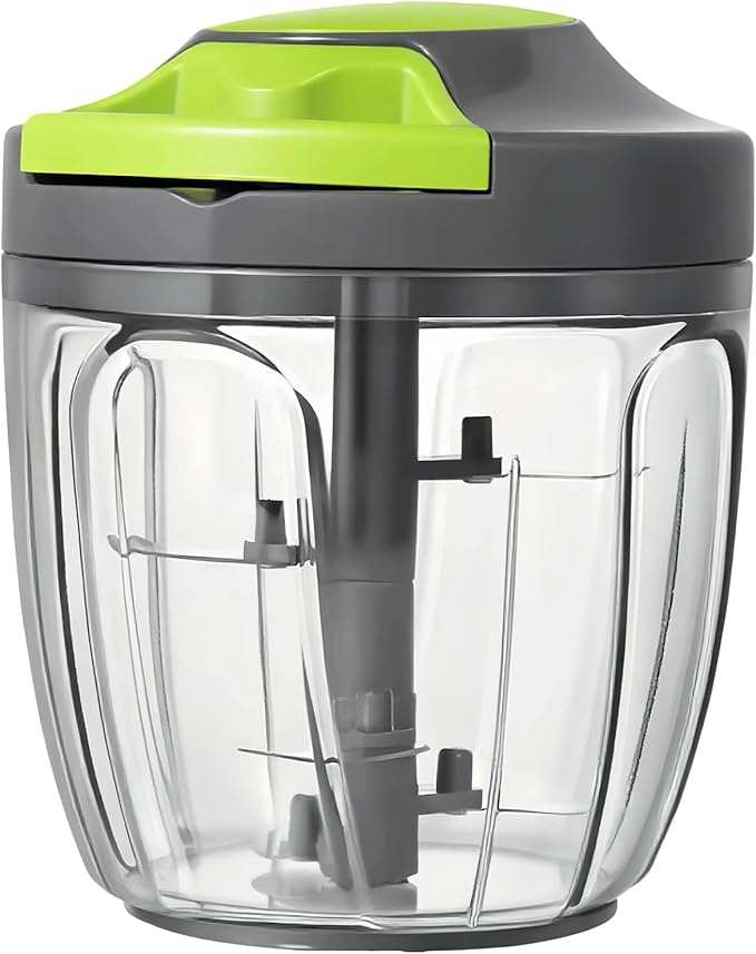 Manual Food Processor & Vegetable Chopper, Hand Pull String Garlic Mincer Onion Chopper Dicer for Salsa Pesto Guacamole, 3 Stainless Steel Blades, 650ml White