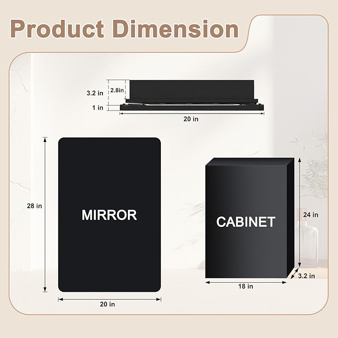 20x28 Inch Medicine Cabinet with Mirror for Bathroom, Black Aluminum Bathroom Medicine Cabinet, Recessed or Wall Mount Medicine Chest Over Sink, Modern Farmhouse Style, Fully Assembled