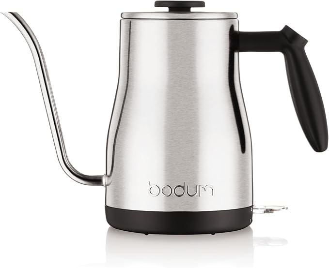 Bodum 34oz Bistro Gooseneck Electric Water Kettle, Pour Over Coffee & Tea, Stainless Steel, Matte Black