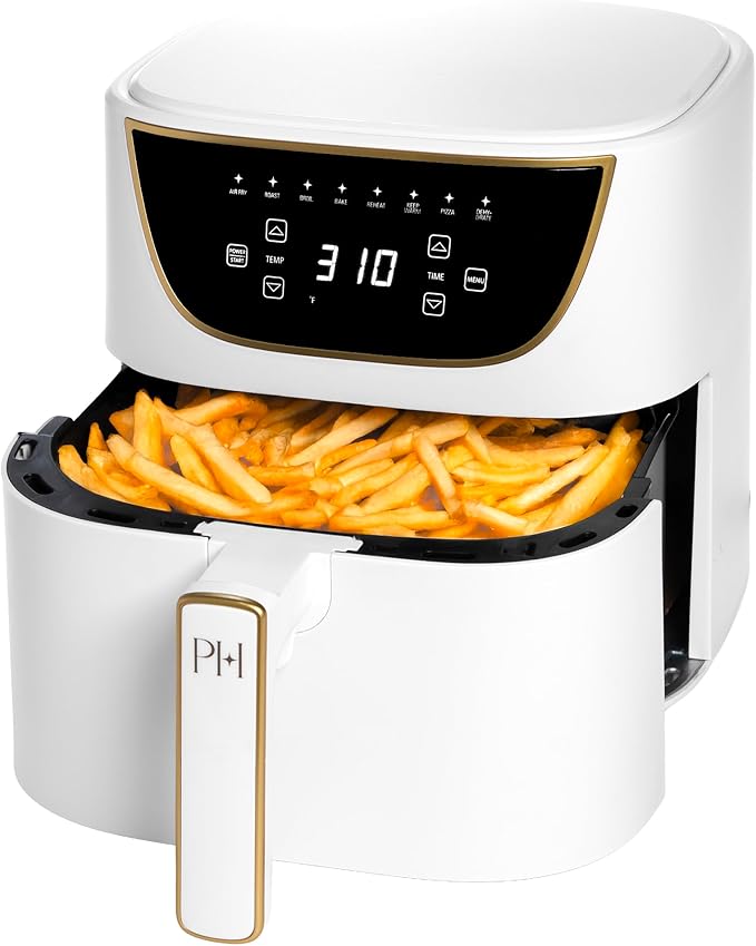 Paris Hilton 6-Quart Air Fryer, Nonstick Basket Made Without PFAS, Touchscreen, 8-in-1 (Fry, Roast, Broil, Bake, Reheat, Keep Warm, Pizza, Dehydrate), Dishwasher Safe Basket and Crisping Tray, Pink