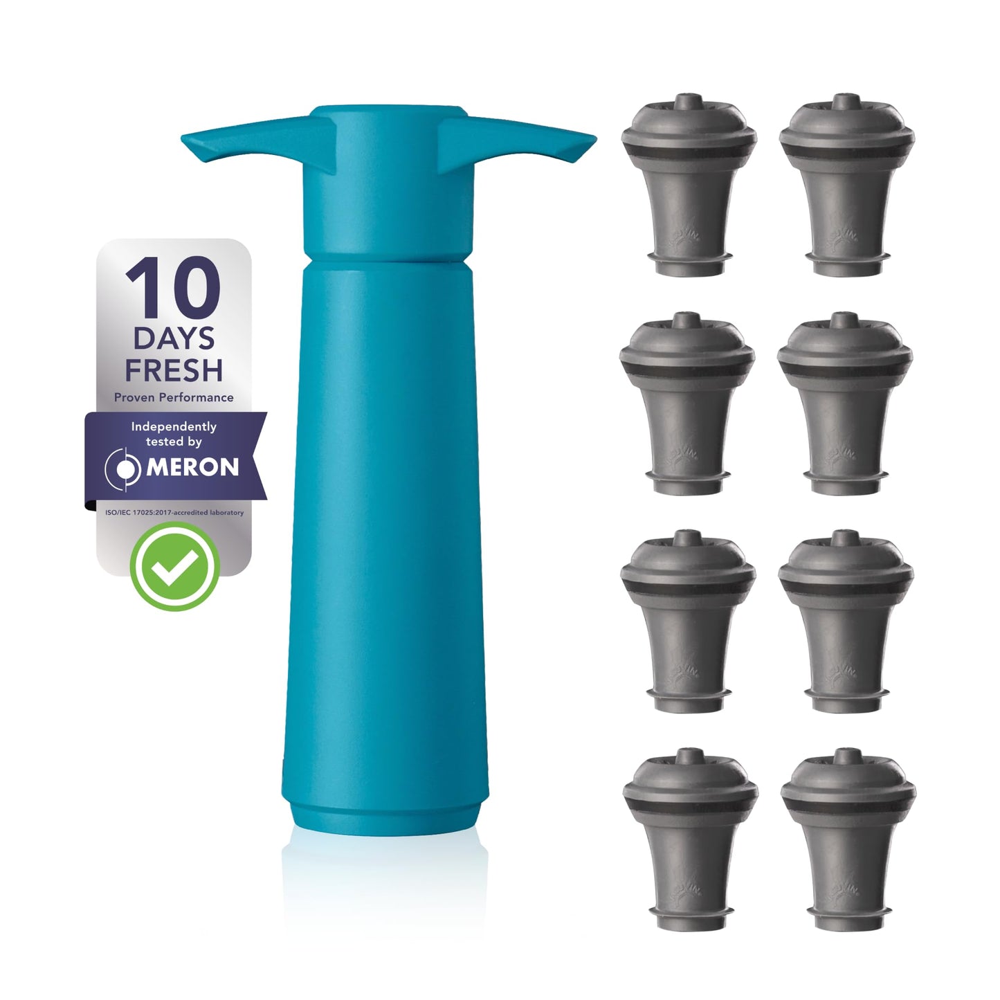Vacu Vin Original Saver Wine Bottle Stopper – With 8 Vacuum Stoppers – Preserver Wine Stopper with Pump for Red or White Wine – Wine Accessories to Keep Wine Fresh – Airtight Seal Stoppers – Blue