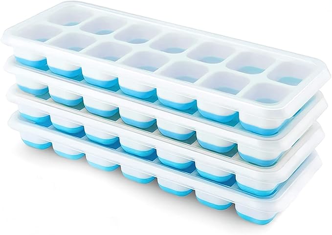 Ice Cube Trays 4 Pack, Airabc Silicone with Removable Lid, Easy-Release Flexible 14-cube Trays, LFGB Certified and BPA Free, Stackable Covers for Cocktail, Freezer