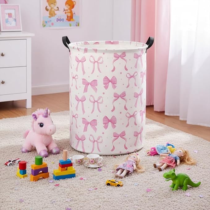 HIYAGON Baby Laundry Basket Baby Hamper for Nursery Girl Kids Butterfly Hamper Cute Kids Toys Storage Bin Organizer Butterfly Room Decor for Home(Dreamy Bowknot)
