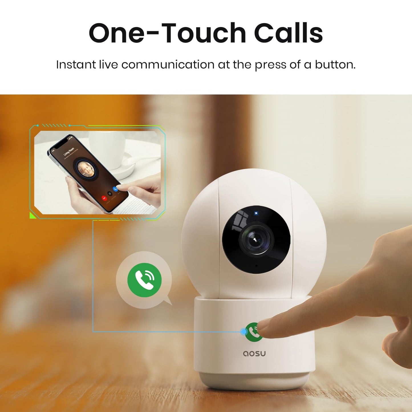 AOSU 4MP Security Camera Indoor, 2.5K Baby Monitor Pet Camera 360° for Home Security, WiFi Camera with 5/2.4 GHz Wi-Fi, One-Touch Call, Smart Motion Tracking, IR Night Vision, Compatible with Alexa