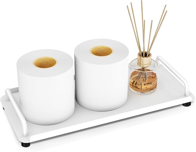 Toilet Tank Tray with Handle, Bathroom Vanity Tray for Bathroom, Kitchen (White)