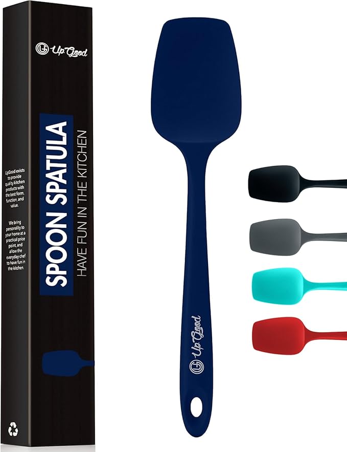 Silicone Spoon Spatula - 600ºF Heat-Resistant Non-Stick Rubber Spoonula | Use as Silicone Kitchen Scraper Utensil - Baking and Cooking Strong Stainless Steel Core | UpGood Kitchen Utensils, (Grey)