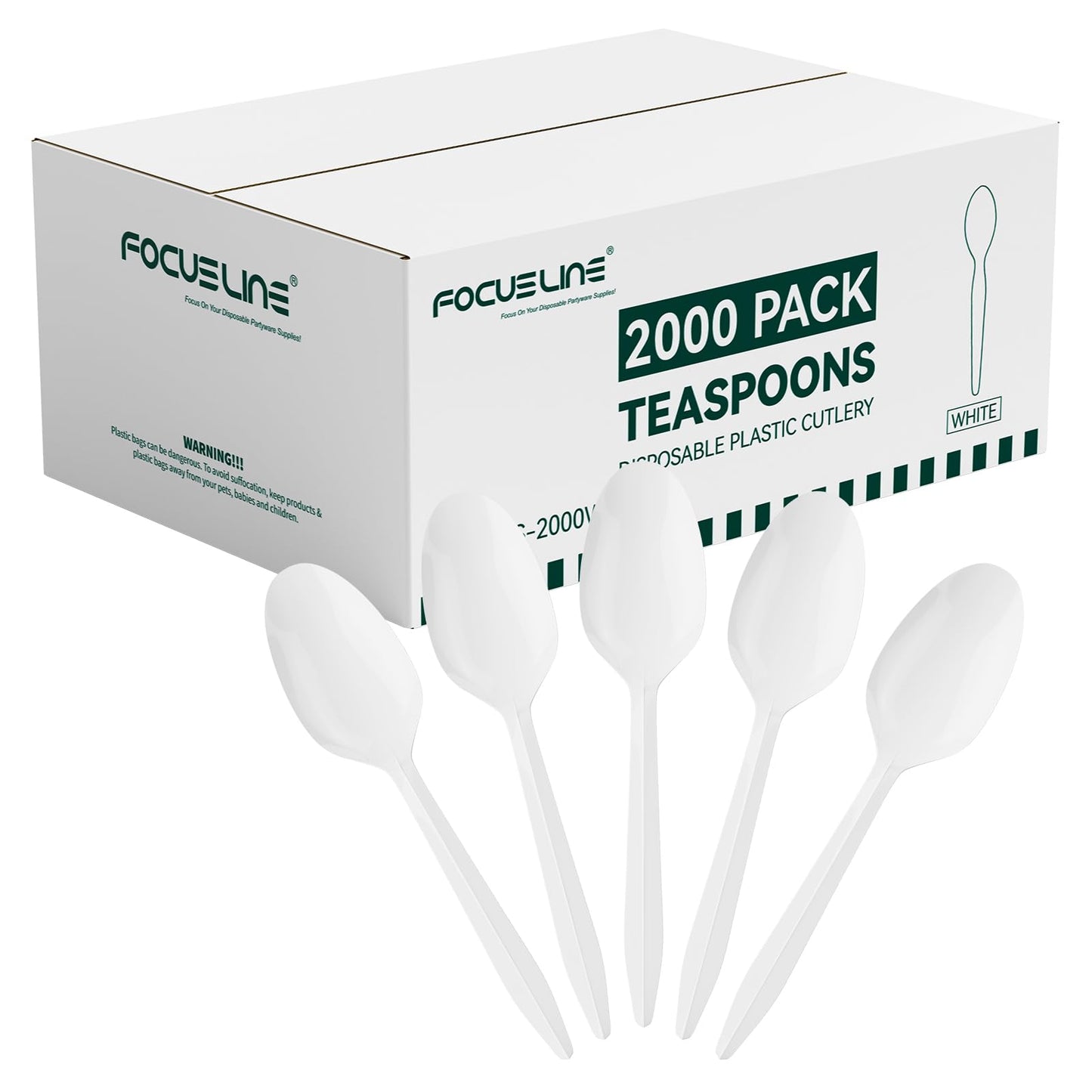 FOCUSLINE 2000 Pack White Plastic Spoons Bulk, Heat Resistant Teaspoons