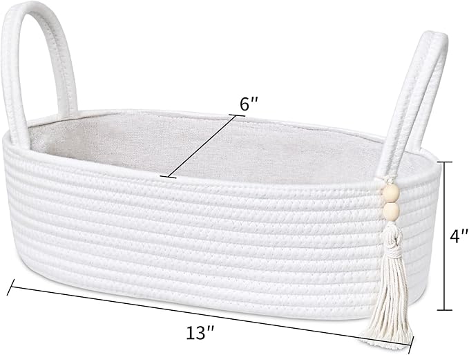 ABenkle Rope Boho Storage Basket, Small Woven Bathroom Organizer, Decorative Toilet Paper Holder for Back of Tank, Hand Towel Caddy, Home Office Desk Decor, Gift Basket-13x6x4 Inches
