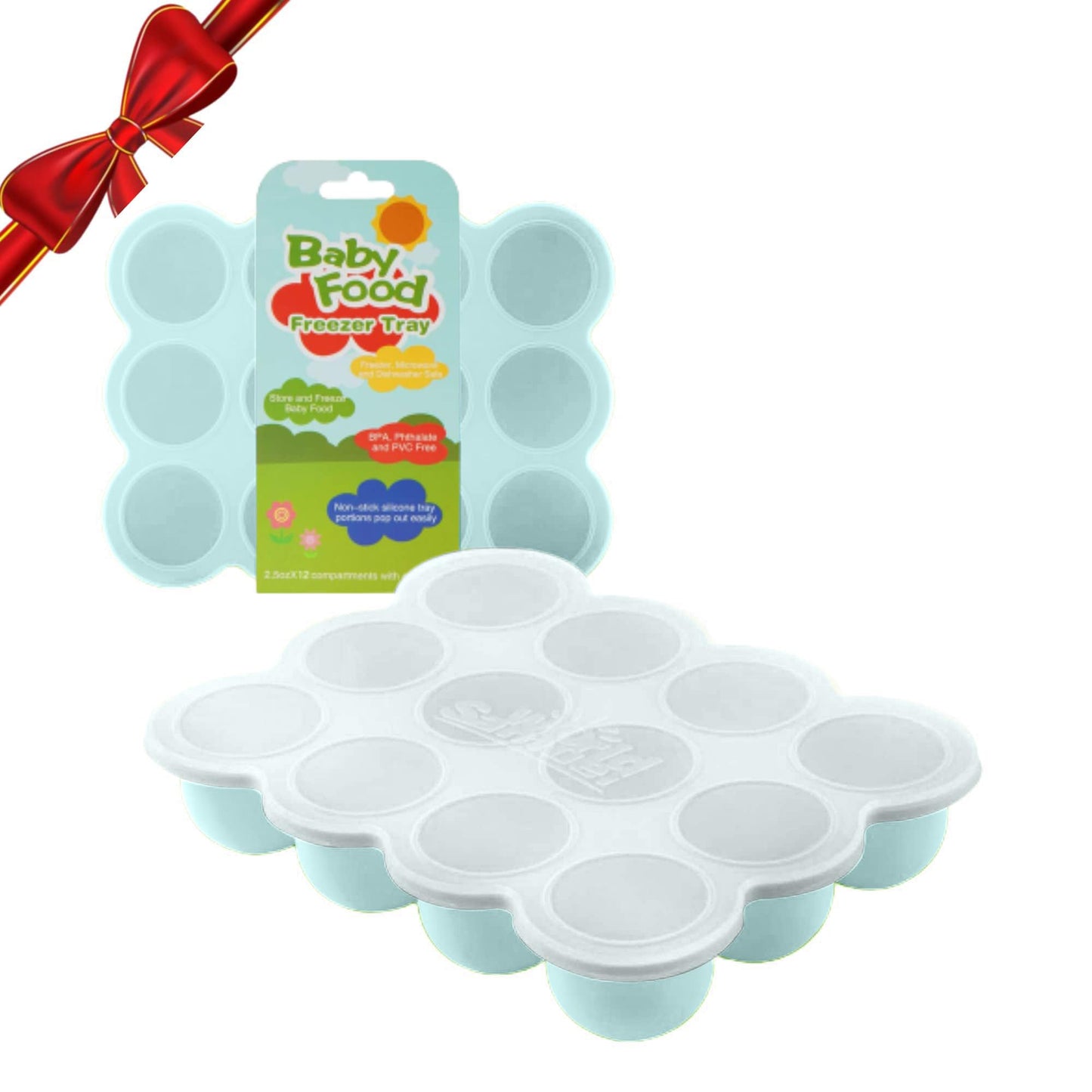 Samuelworld Baby Food Storage Container, 12 Portions x 2.5oz - BPA Free Silicone Freezer Tray with Clip-On Lid for Breast Milk Storage, Homemade Baby Food, Vegetable & Fruit Purees - Blue