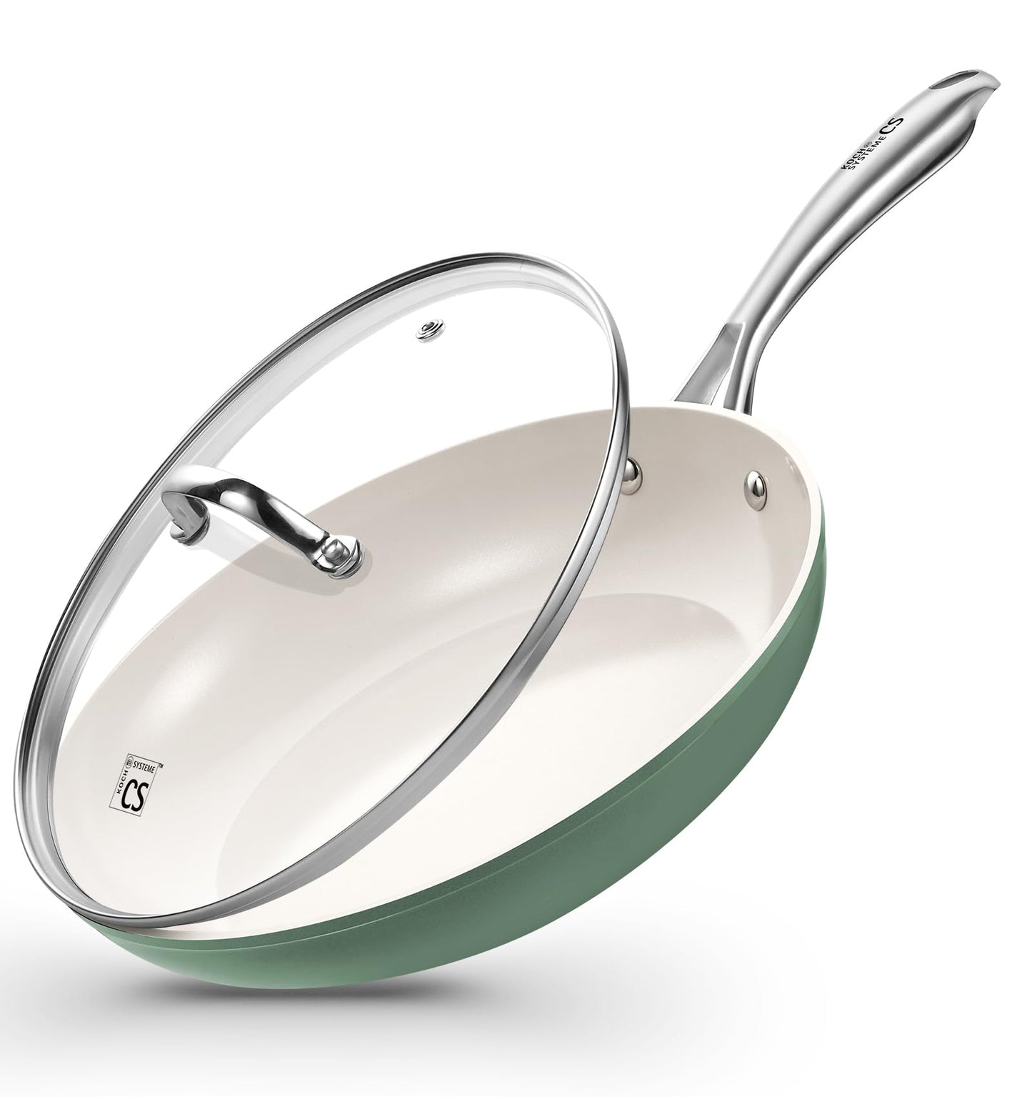 KOCH SYSTEME CS 10 Inch Frying Pan with Lid, Ceramic Nonstick Frying Pan with Stay-Cool Stainless Steel Handle, 10 Inch Skillet, Omelet Pan with Nonstick Ceramic Coating, PFOA Free, Oven Safe, Blue