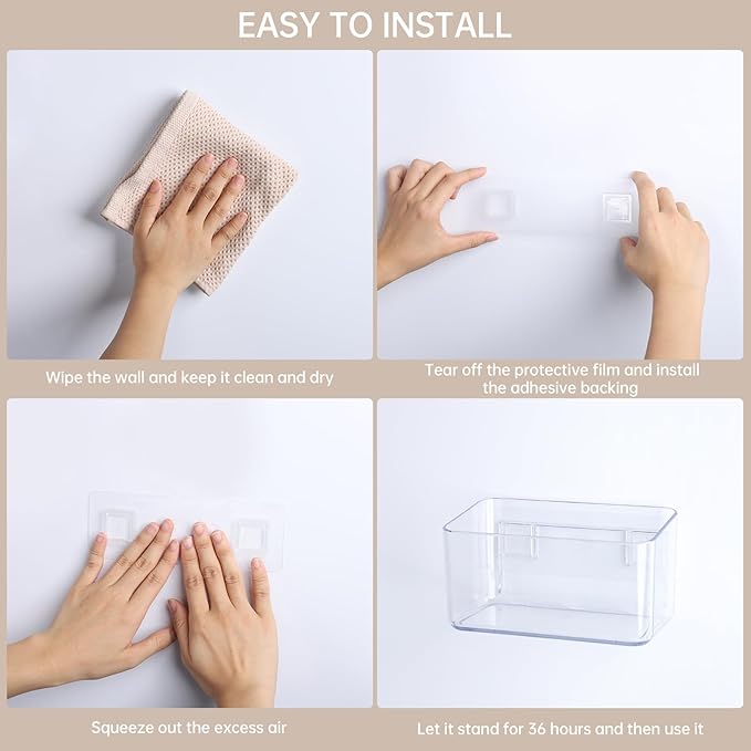 2 Pack Clear Shower Shelf, Adhesive Bathroom Shower Shelves, Wall Mounted Bathroom Shower Organizer, No Drill Shower Shelves with Self Adhesive Tape, Transparent