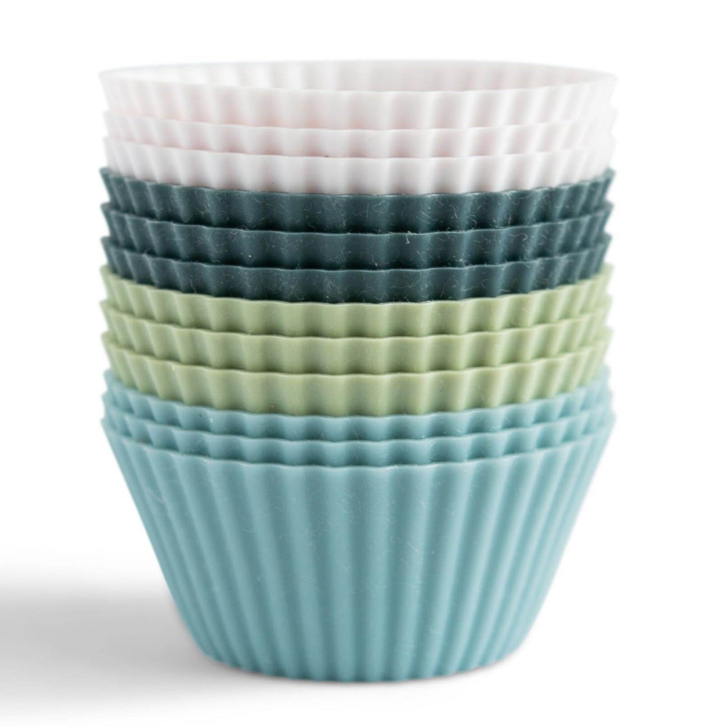 The Silicone Kitchen Reusable Silicone Baking Cup Silicone Muffin Liners for Cupcakes, BPA Free, Regular, 24 Pack, White Blue Green