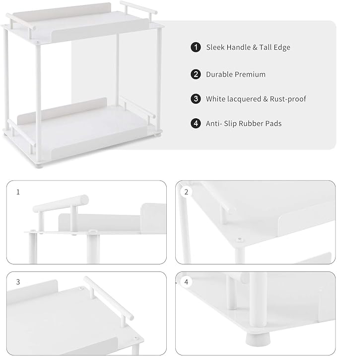 FLE Bathroom Organizer Countertop,Counter Decorative Tray Cosmetic Organizer,Countertop Storage Shelf for Bathroom, Kitchen, Living Room, Bedroom, Dressing Table (2 Tier-White)