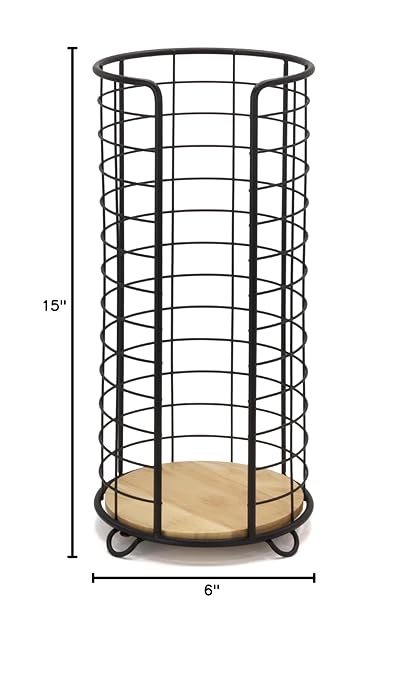 BROOKSTONE, Stylish Toilet Paper Holder with Bamboo Base, Freestanding Bathroom Tissue Organizer, Minimalistic Storage Solution, Modern Trending Design [Holds Large Rolls], Black…